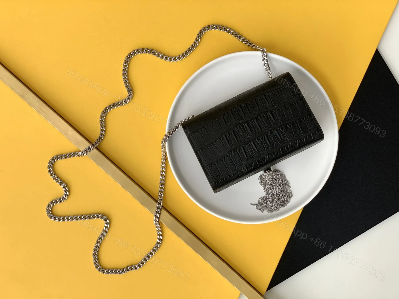 View 2 of Saint Laurent Black Leather Small Kate Tassel Crossbody Bag Sliver