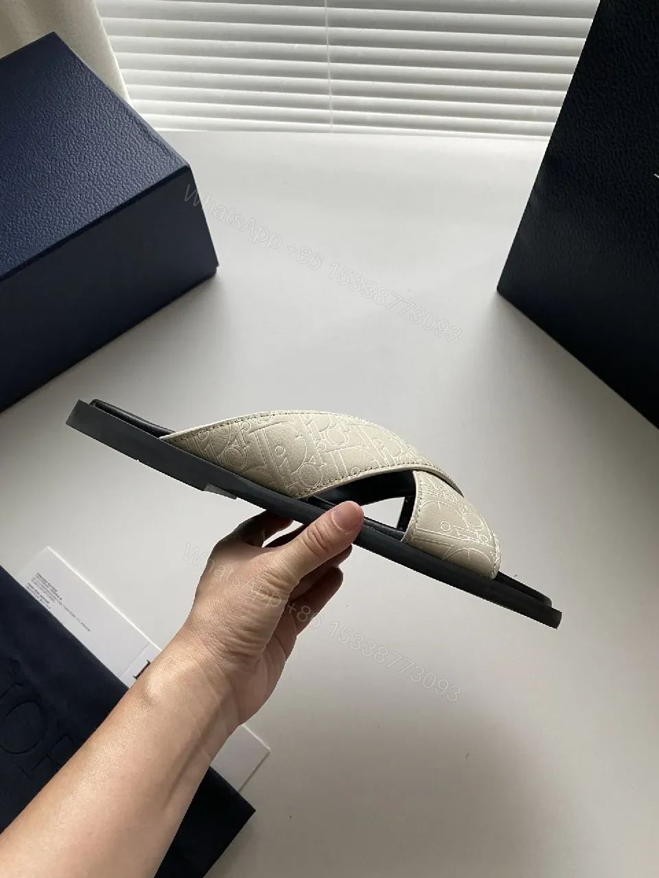 View 7 of Beige + Leather + Minimalist + Cushioned Comfort + Slides