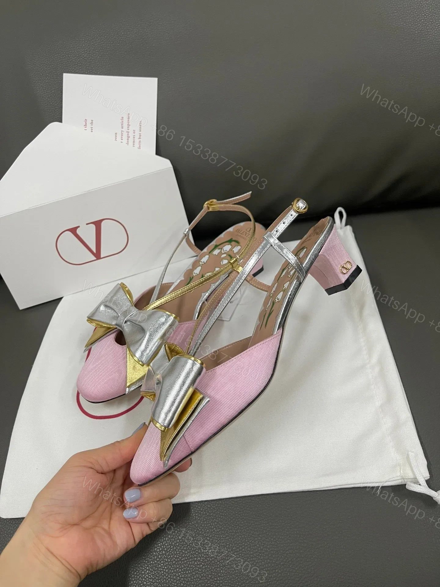 View 2 of Valentino Women Pink And Gold Leather Flats