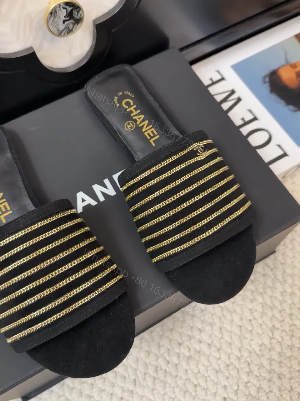 View 4 of Gold-Accent Slip-Ons: Textured Luxury Sandals