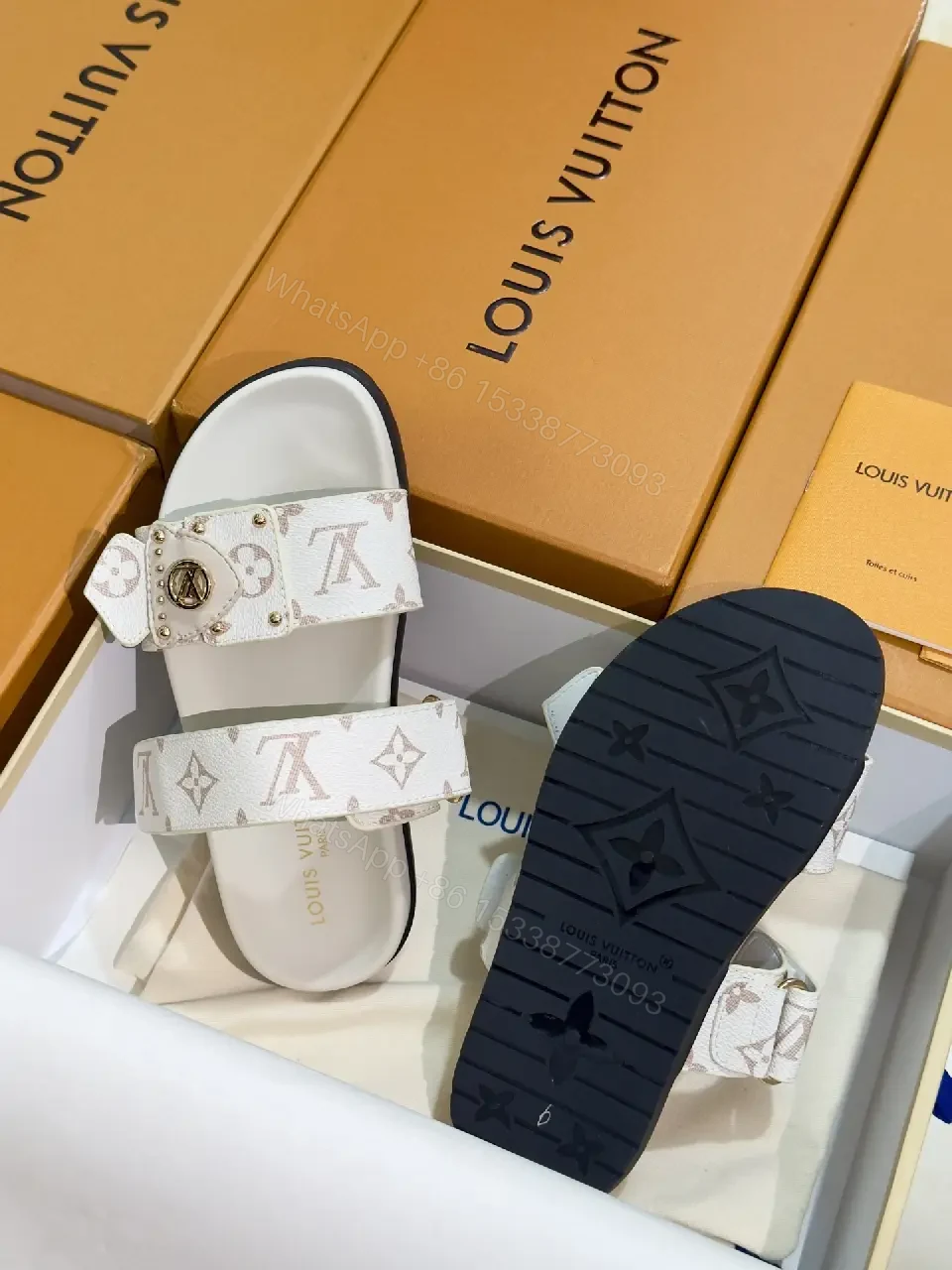 View 3 of White Canvas Luxury Monogram Sandals
