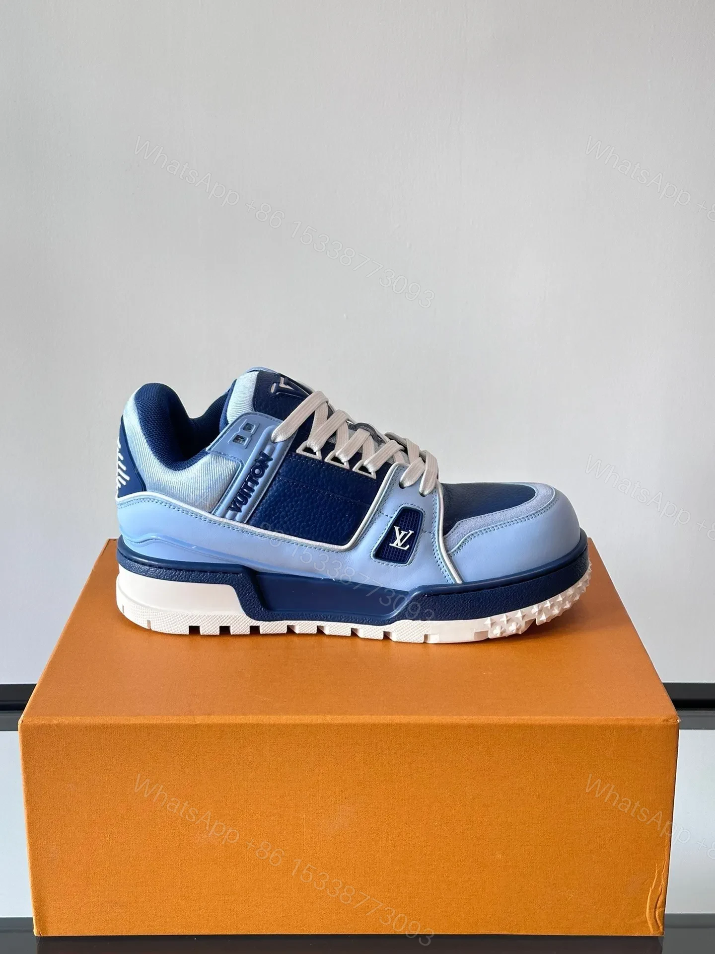 View 6 of LV Men Light Blue Leather Sneakers