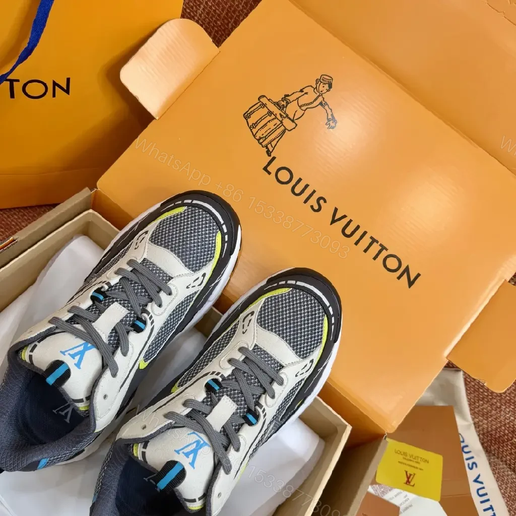 View 10 of Black Grey Mesh Runner Sneakers with Neon Accents, Louis Vuitton Style, Men's/Unisex