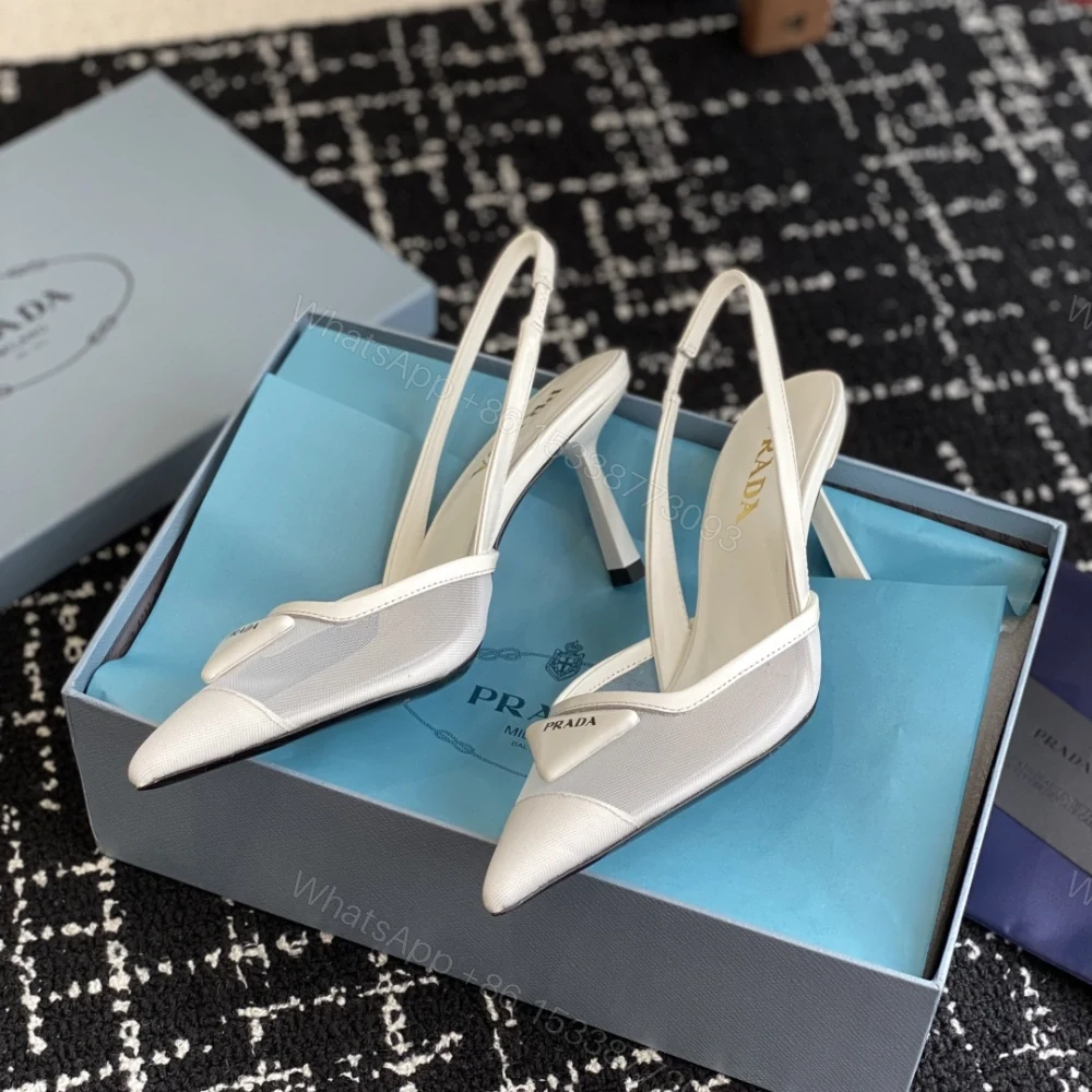 View 4 of 高仿Prada*1I891B尖頭露跟高踭鞋7.5CM白色免檢版