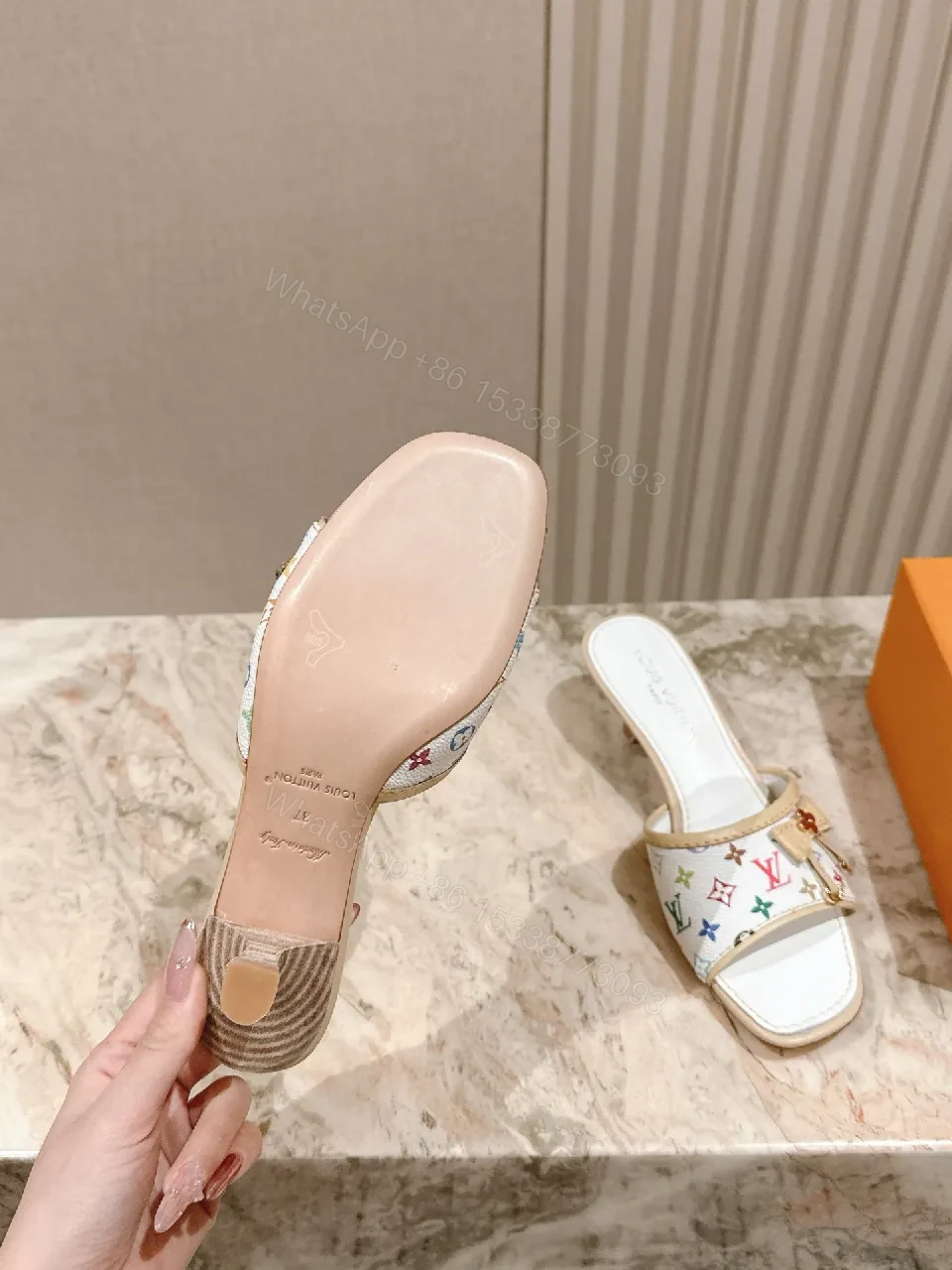 View 8 of Colorful Monogram Slide Sandals with Cushioned Footbed