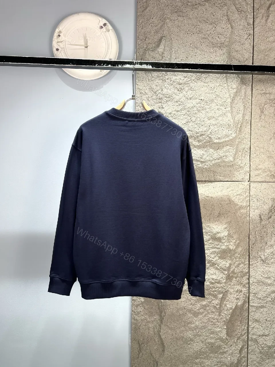 View 6 of Navy Premium Cotton Crewneck: Graphic Luxe Sweater