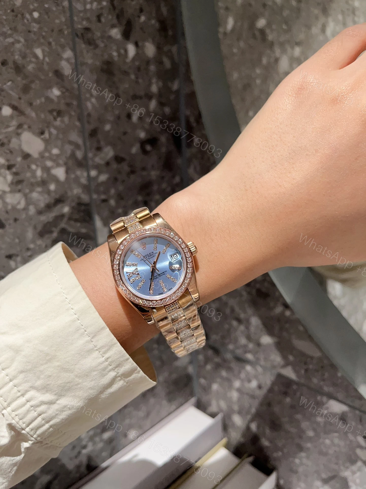 View 3 of Rolex Datejust Diamond In Rose Gold With Blue Dial 31Mm