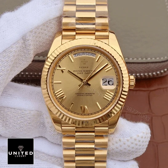 View 9 of Rolex Day-Date II 228238-0007 KW Yellow Gold Champagne Dial Replica