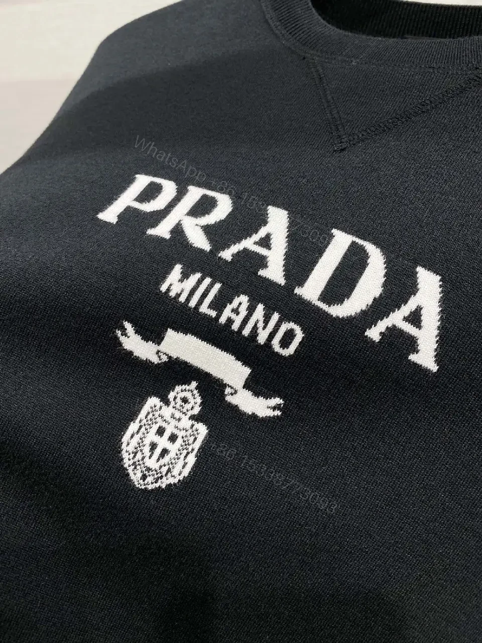 View 9 of Premium Cotton Crew Tee with Prada Milano Logo - Luxe Casual Wear