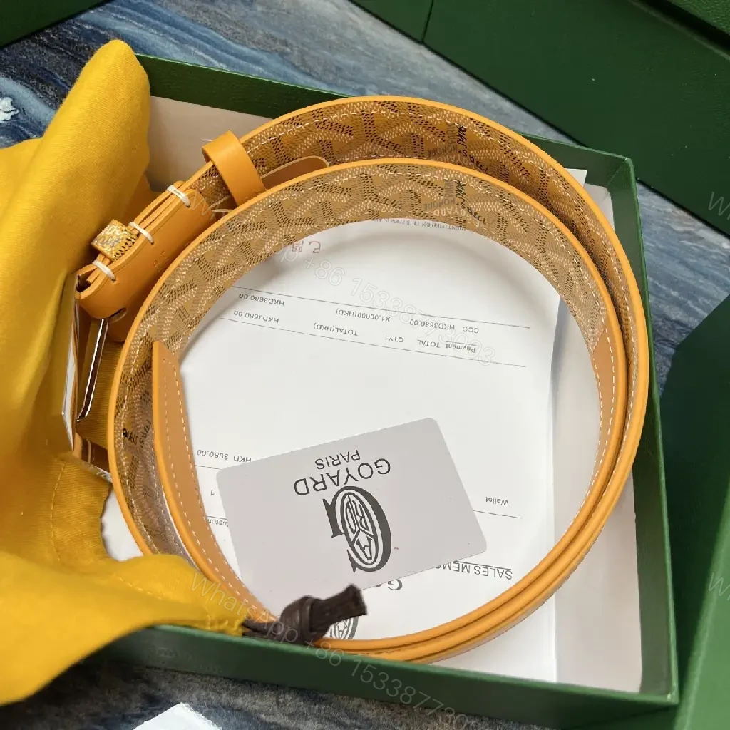 View 6 of Citrine Tan Pattern Belt: Calfskin, Goyard-Style Chevron Luxury