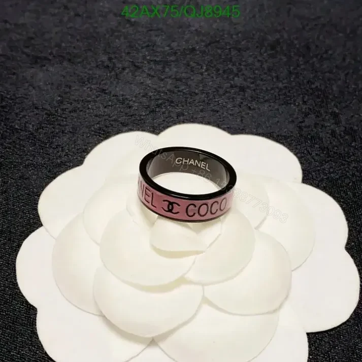 Chanel Resin Logo Ring in Pink and Black QJ8945 — view 1