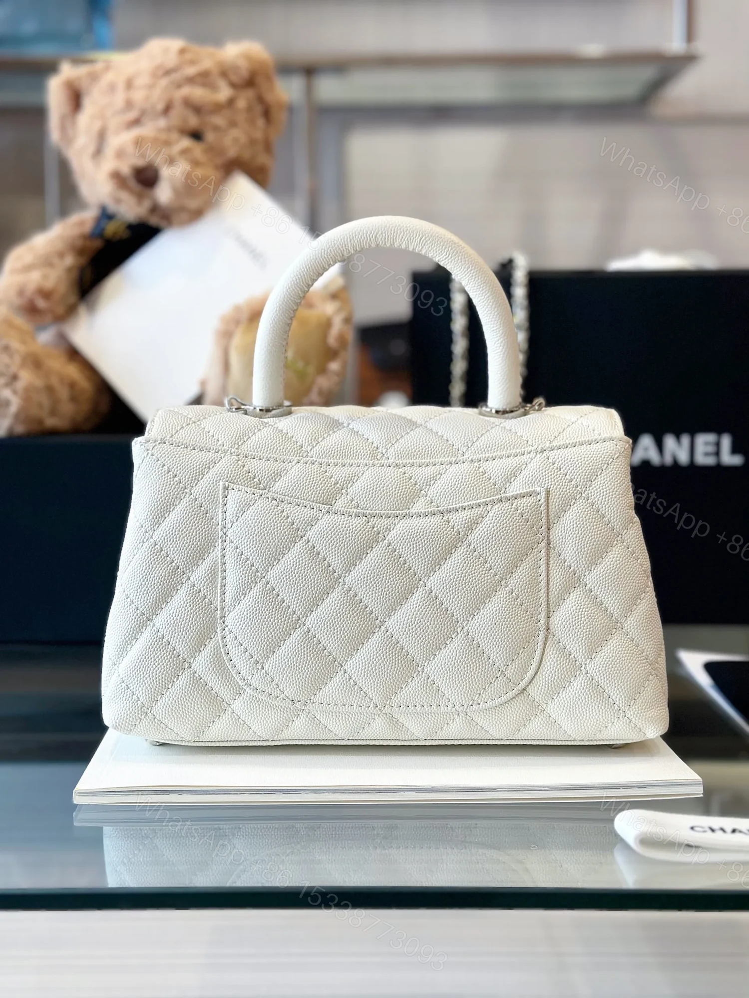 View 2 of Chanel Coco Handbags Leather White With Silver Lock Woman’s 23cm