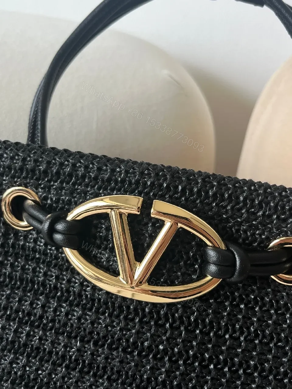 View 3 of Compact Black Knit Bag with Gold Hardware: Everyday Luxury Bag