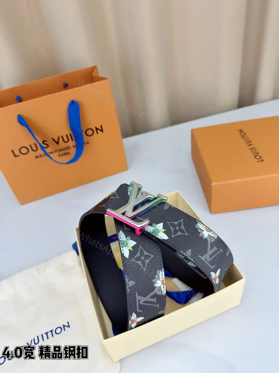 View 7 of Chic Monogram Floral Belt: Luxury Coated-Canvas Accessory