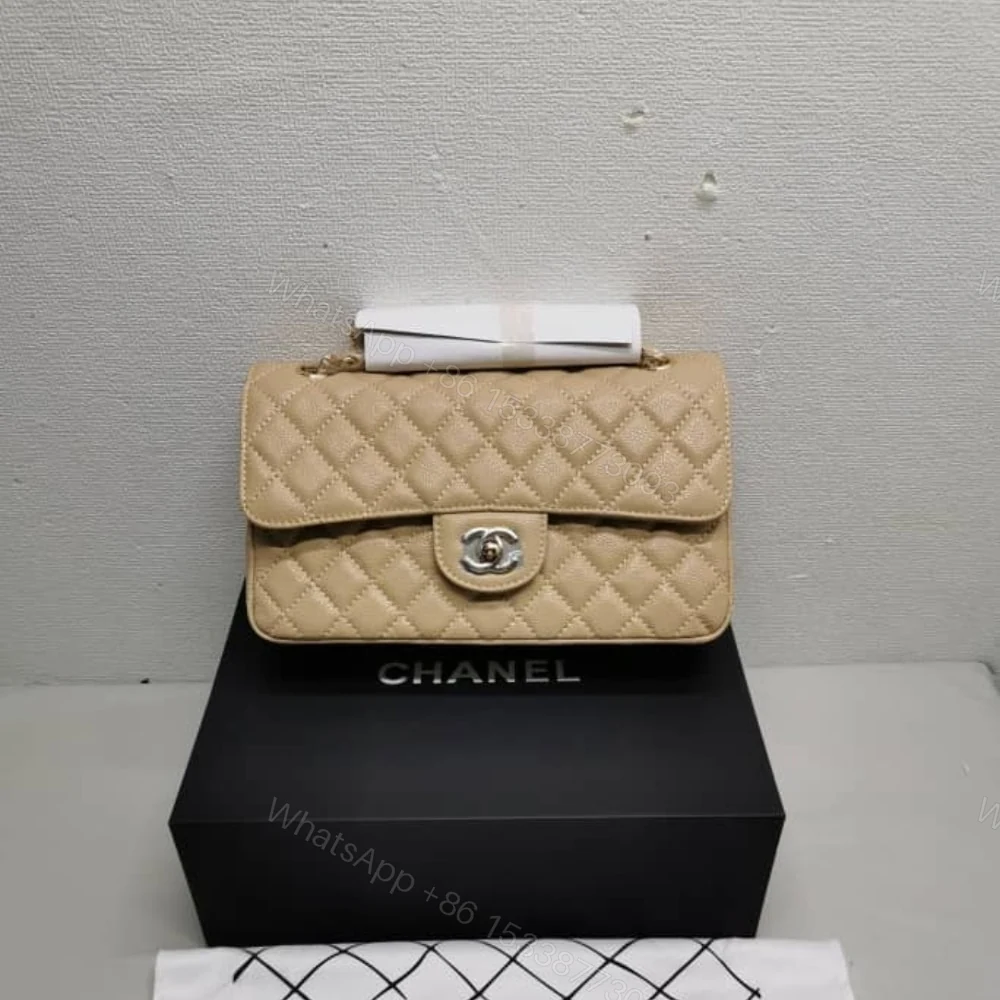 View 2 of Chanel Classic Grain Gold Hardware Handbag Beige 25Cm A01112