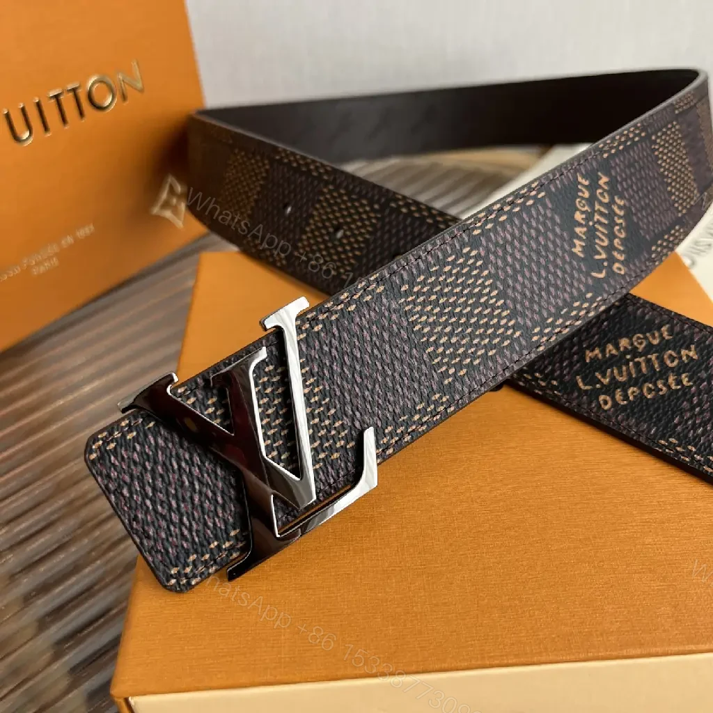 View 5 of Dark Brown Checkered Belt | Louis Vuitton Logo Buckle Luxury Accessory
