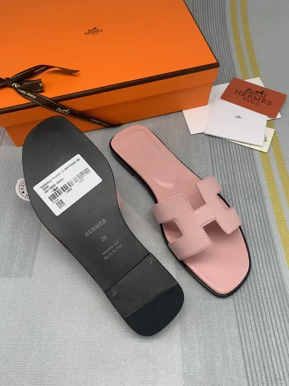 View 6 of Pastel Pink Hermes Oran Slides - Luxury Calf Leather Sandals