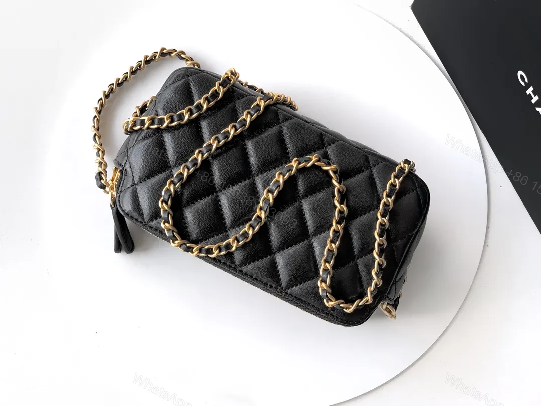 View 6 of Quilted Black Leather Shoulder Bag: Gold Hardware Chic