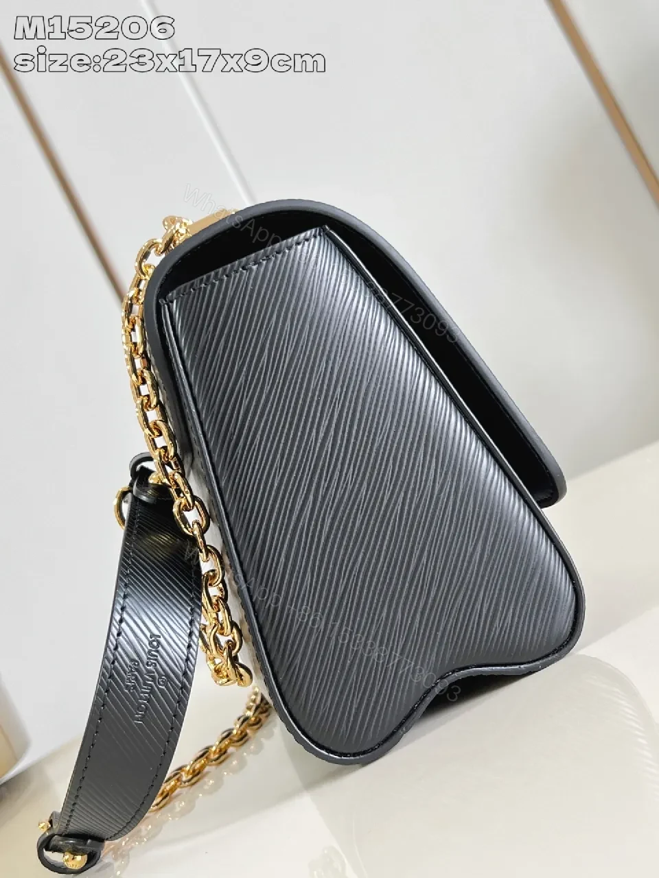 View 4 of Saffiano Leather Geometric-Logo Shoulder Bag, Black