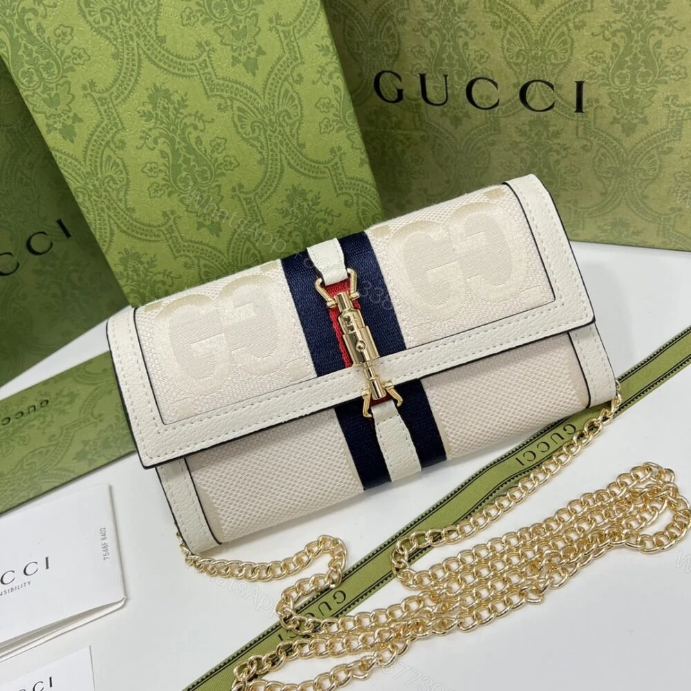 View 2 of Gucci Jackie 1961 Chain Wallet Beige And Ebony GG 19CM 652681 HUHHG 8565