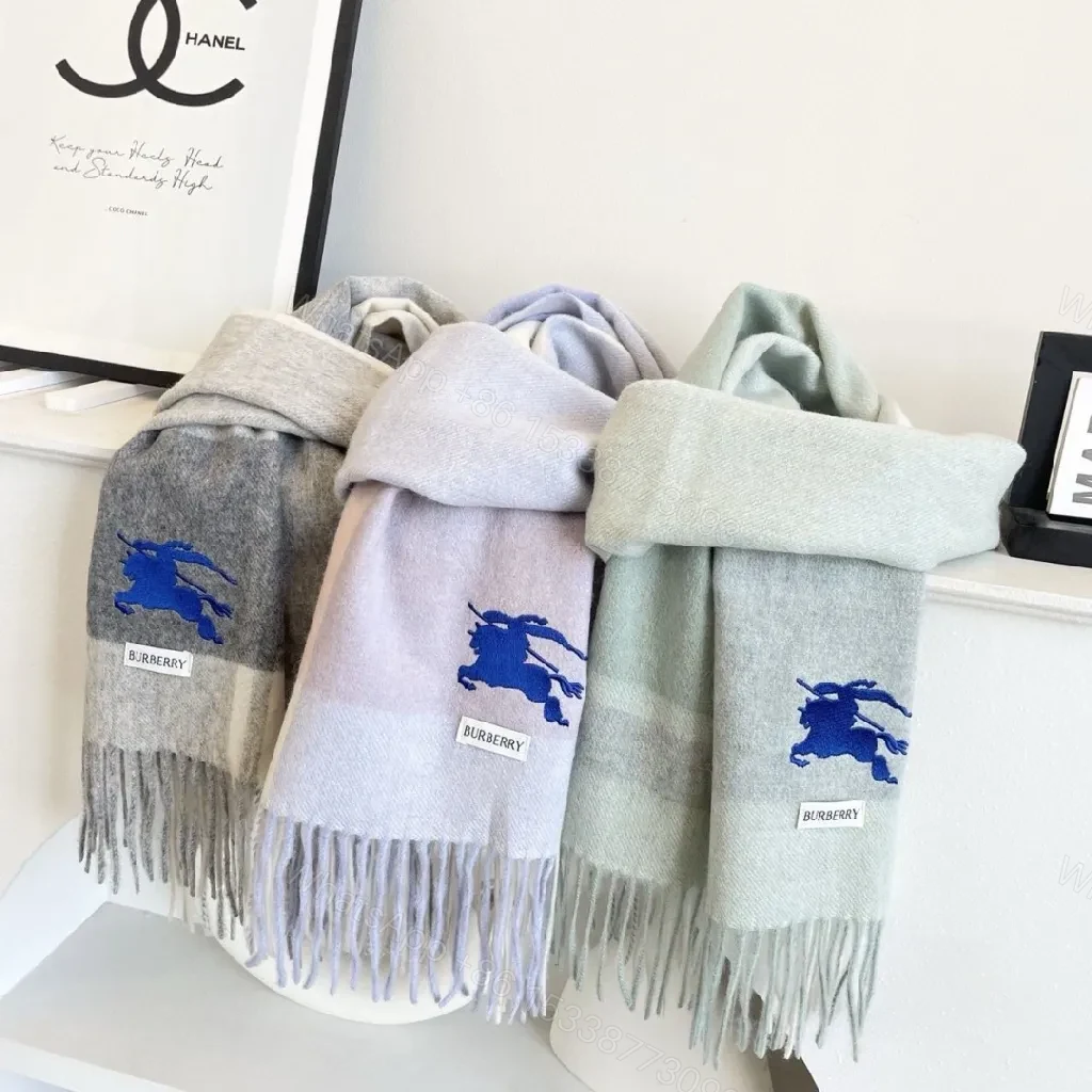 View 2 of Pastel Gradient Wool Scarf with Fringes – Luxury Cozy Accessory
