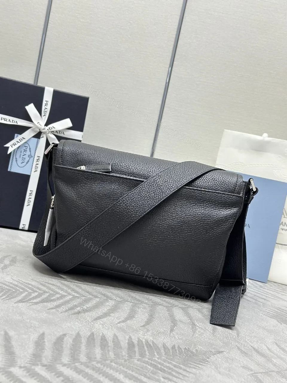 View 9 of Graphite Calfskin Compact Shoulder Bag: Structured Luxury