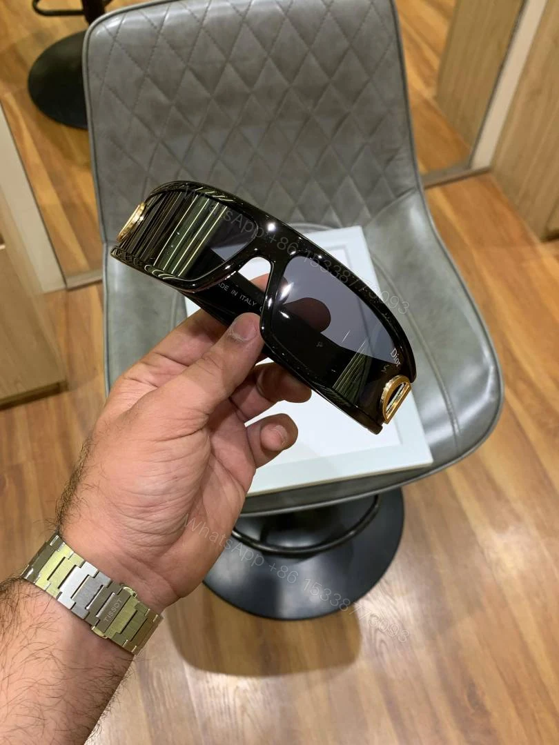 View 3 of First Copy Dior Black Square Sunglasses Gold Logo Premium Unisex UV Protection