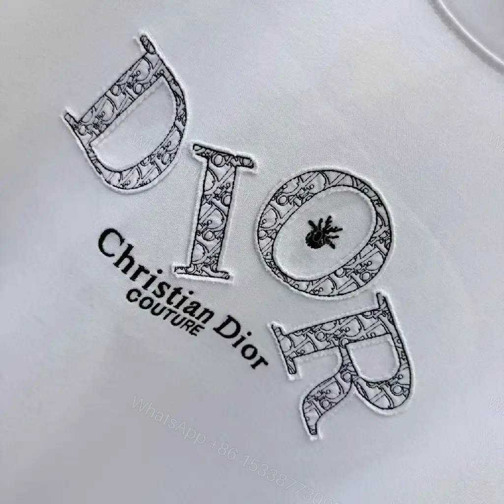 View 2 of White Cotton Tee + Graphic Logo + Dior-Inspired + Elevated Casual + T-Shirt