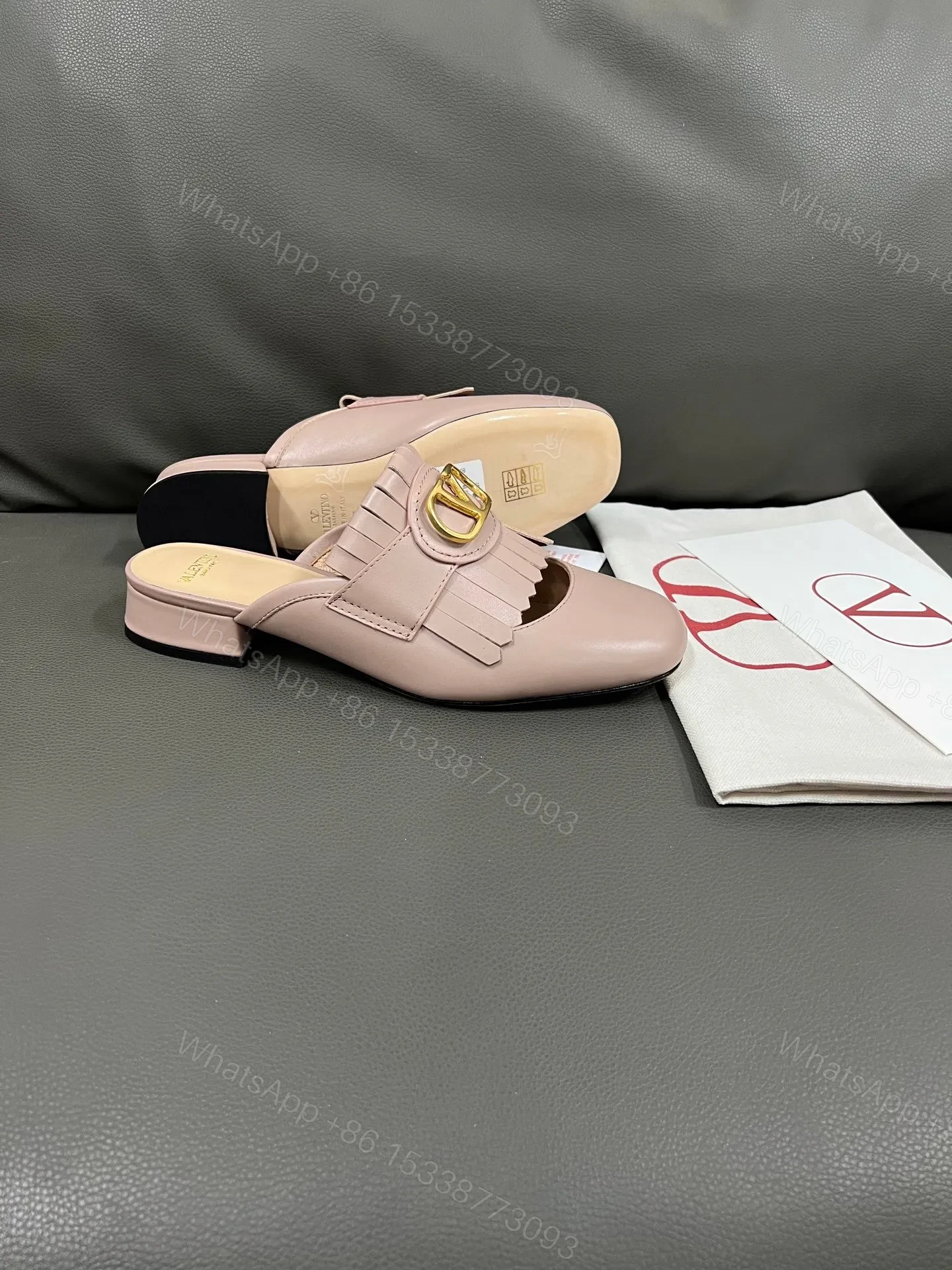 View 2 of Valentino Women Pink Leather Fringe Mules