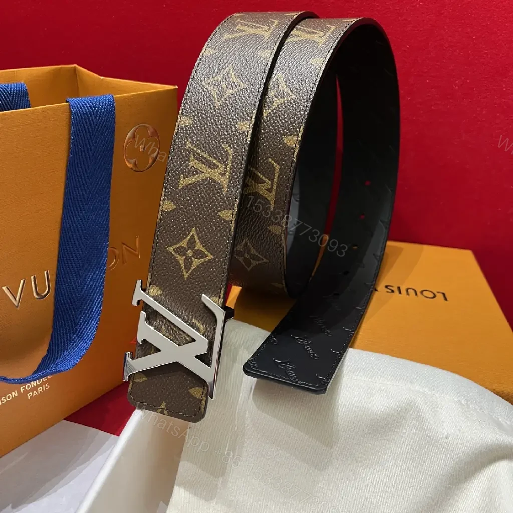 View 7 of Brown & Black LV Monogram Belt with Metal Logo Buckle