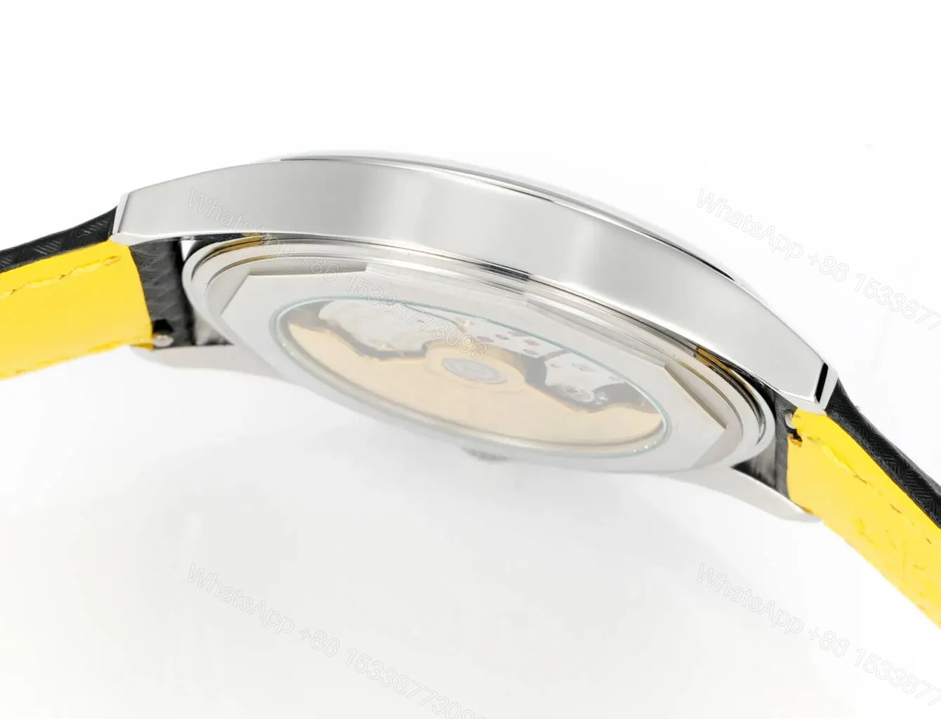 View 8 of Patek Philippe Calatrava Black Dial Stainless Steel Watch with Black Leather Strap Yellow Accents