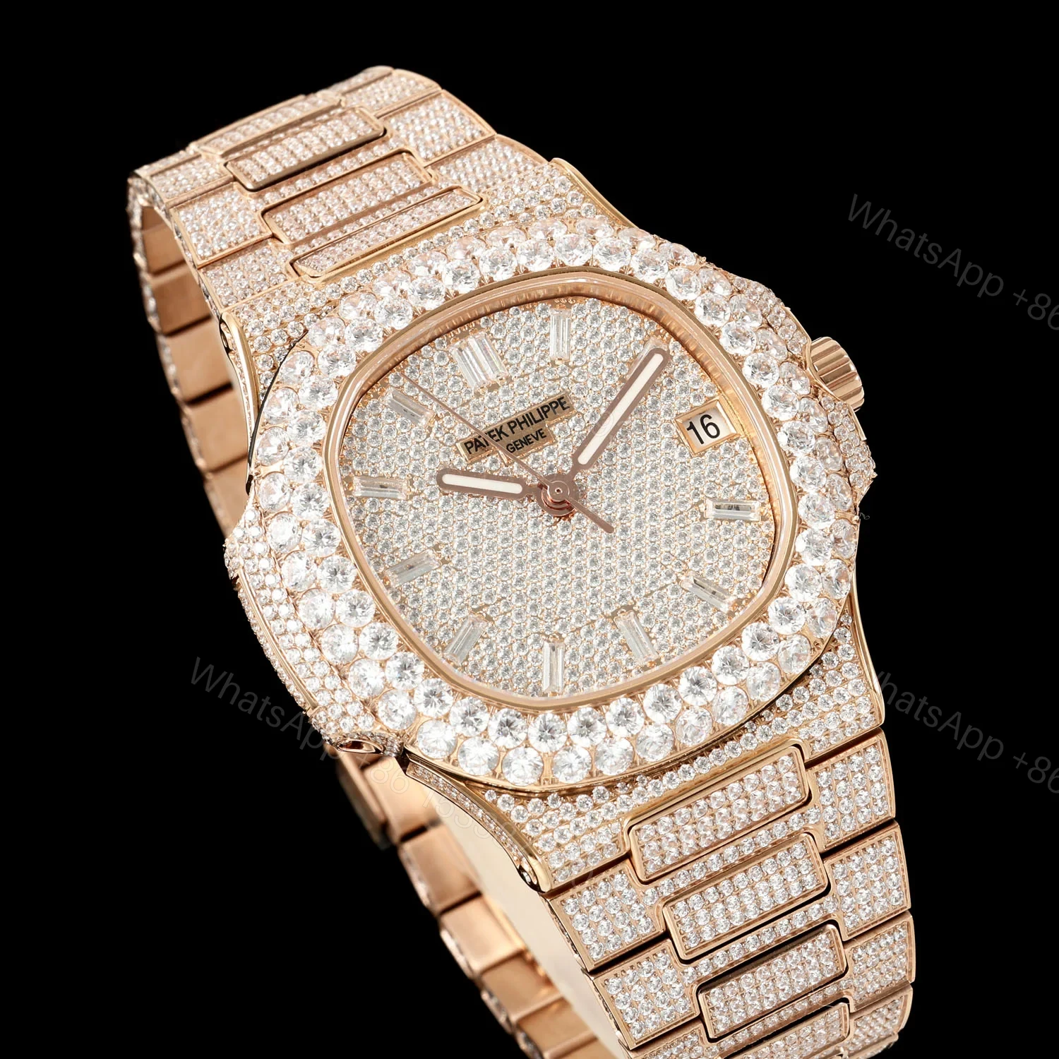 View 3 of Patek Philippe Nautilus 5711 Diamond Pavé Watch 40mm Full Diamond White Gold Style Edition AMG-PP-BD1-5711-2600-FD