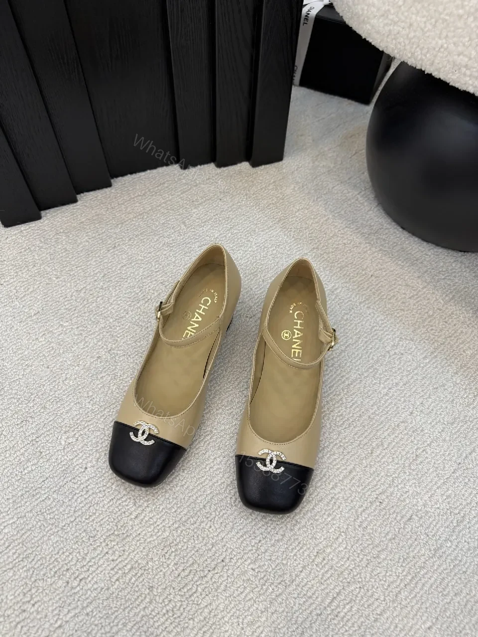View 6 of Two-Tone Leather Midi Heel Pumps with Cap Toe Shine