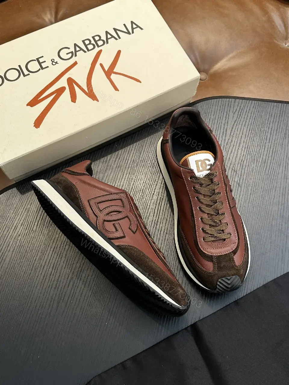 View 4 of Chestnut Patchwork Runner: Leather & Suede, Luxury Sneaker