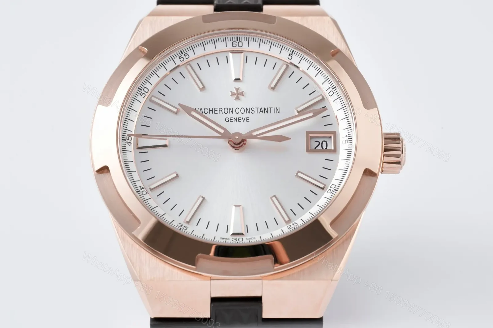 View 2 of Vacheron Constantin Overseas 4500V Series Rose Gold Watch with Black Rubber Strap – 41mm Silver Dial, Date Display, Automatic Movement