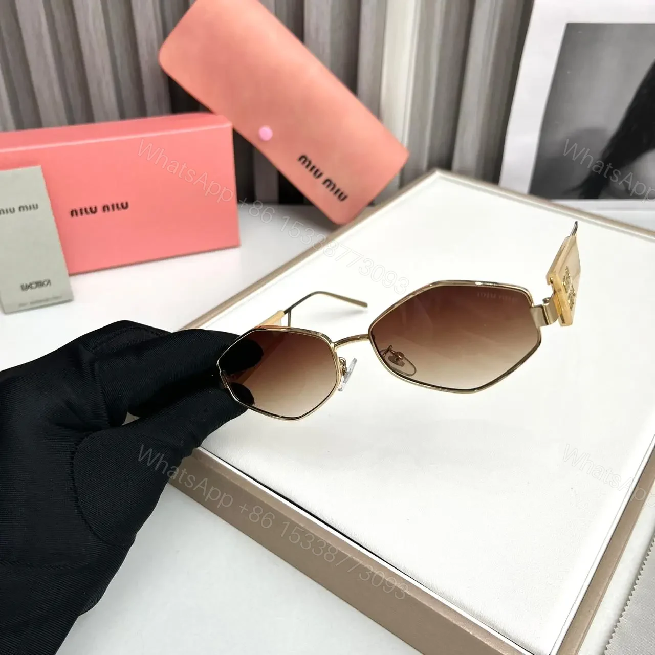 View 2 of Miu Miu Hexagon Brown-Beige Sunglasses
