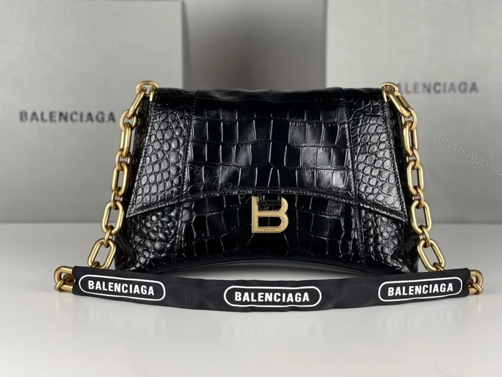 Chic Crocodile-Texture Messenger Bag with Gold Accents — view 1
