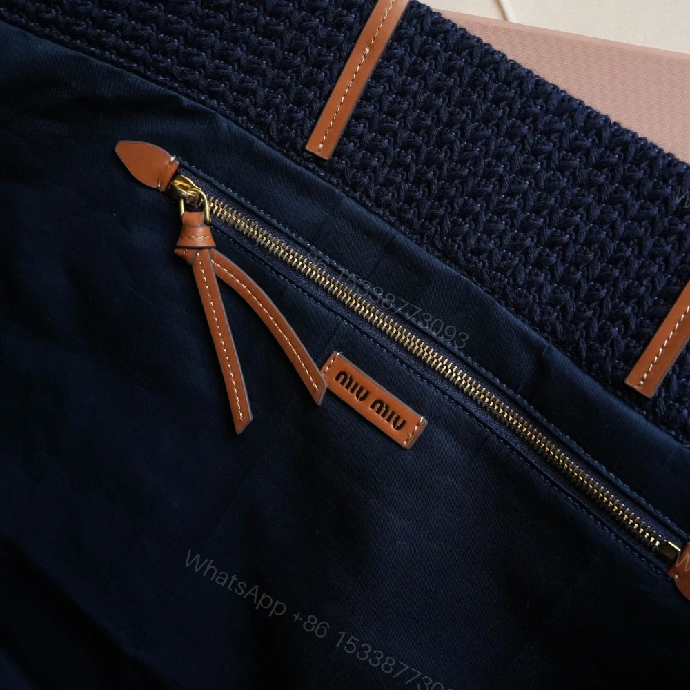 View 9 of 高仿miumiu*5BG228拼色LOGO手提包深藍色免檢版