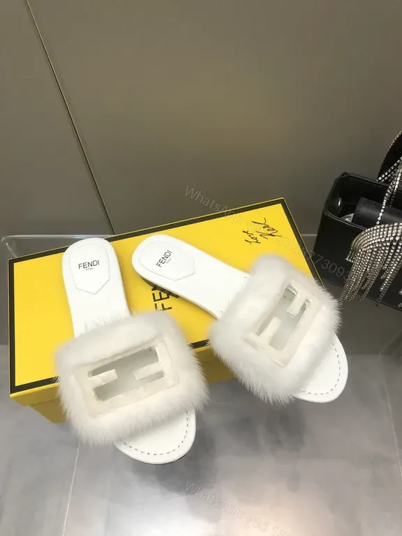 View 9 of White Faux-Fur Rim Slide Sandals: Luxury Comfort, Minimalist Chic