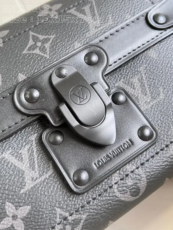 View 3 of Black Boxy LV Monogram Handbag with Lock Closure
