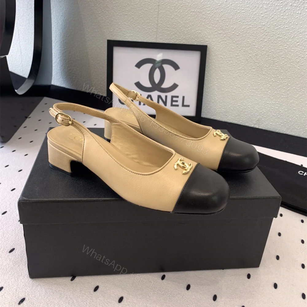 View 2 of 高仿Chanel*G45768D圓頭露跟單鞋小牛皮黃色3.5CM免檢版