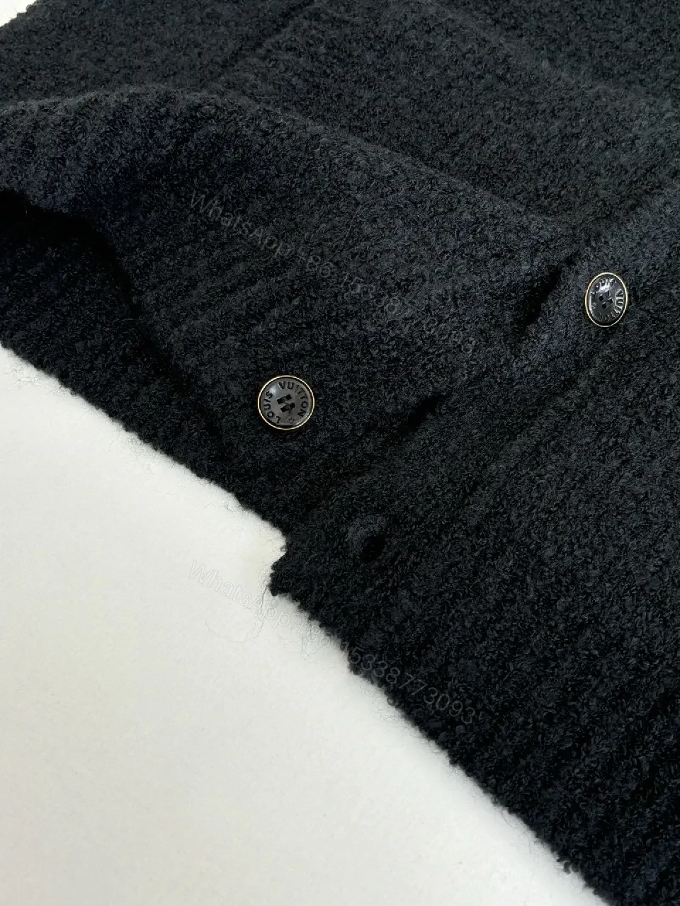 View 8 of Textured Bouclé Knit Cardigan - Subtle LV Logo, Versatile Warmth