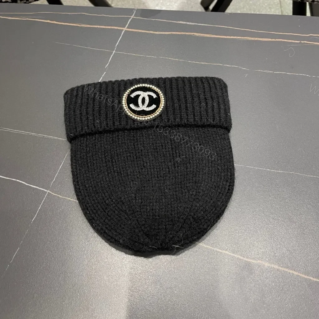 View 2 of Black Knit Beanie with Luxe Badge, Everyday Luxury, One-Size, Casual Style