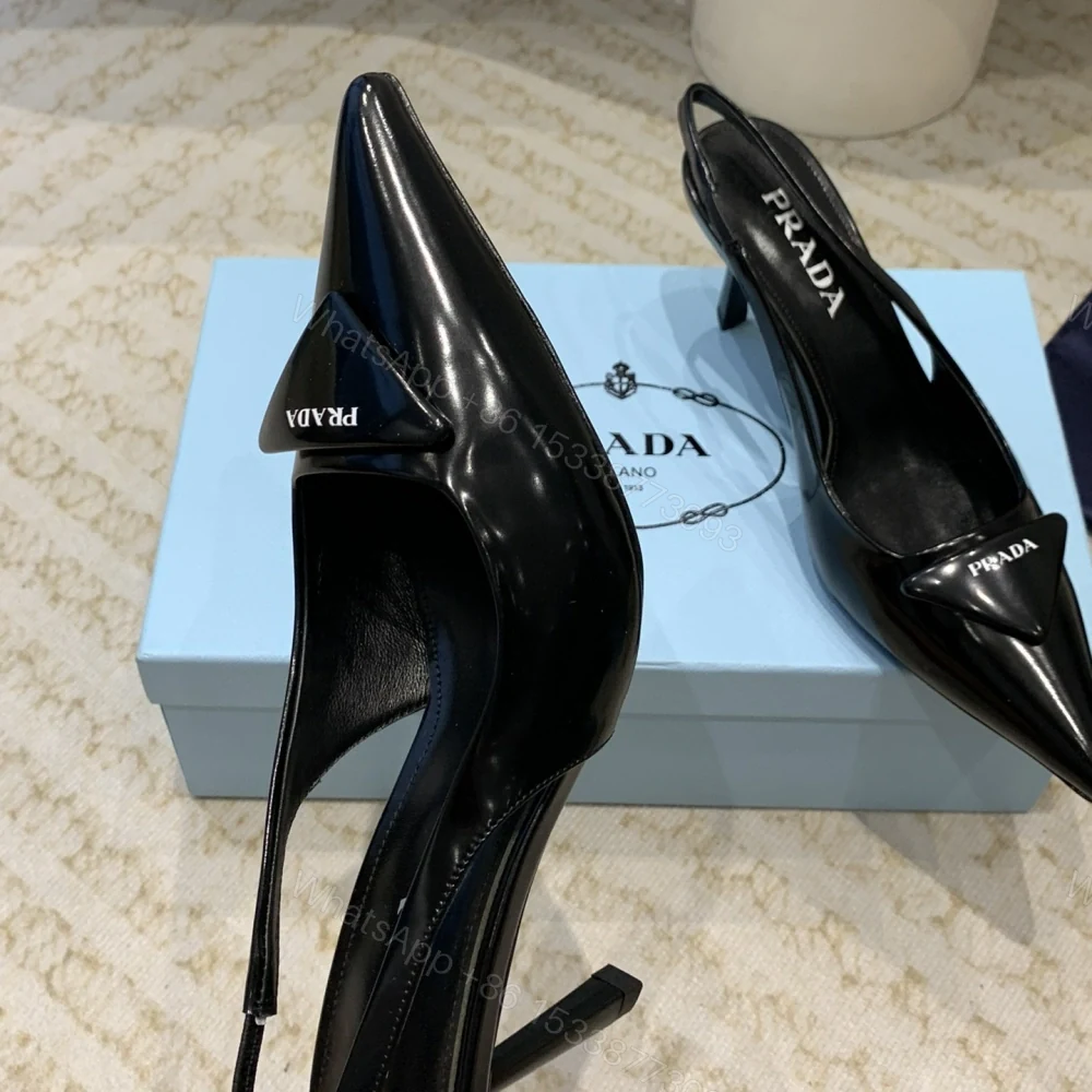 View 6 of 高仿Prada*1I901M露跟印花徽標高跟鞋7.5CM黑色免檢版