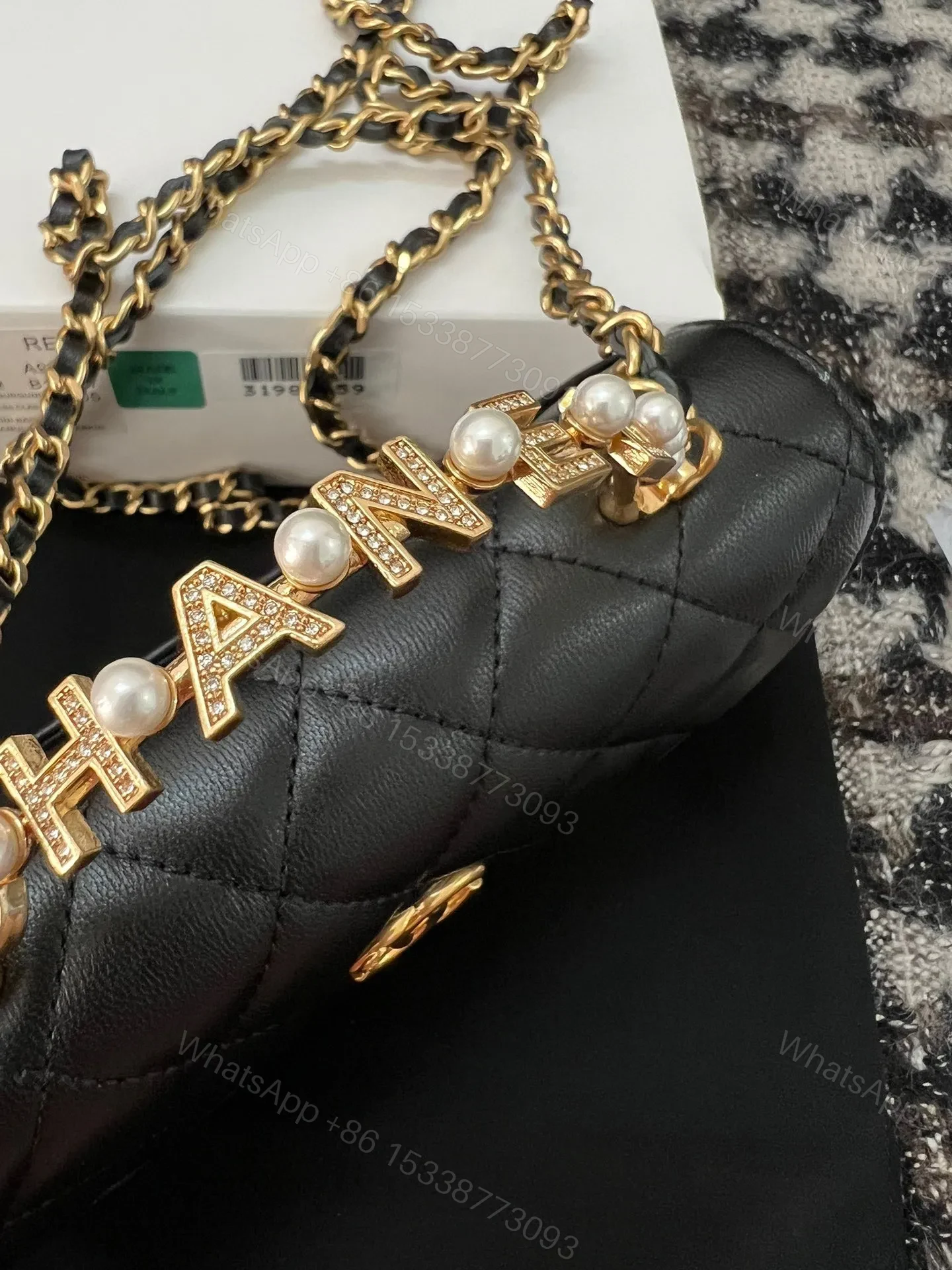 View 7 of Chanel Woc Black Handbags Pearl Handle Plated Lock Gold 19cm