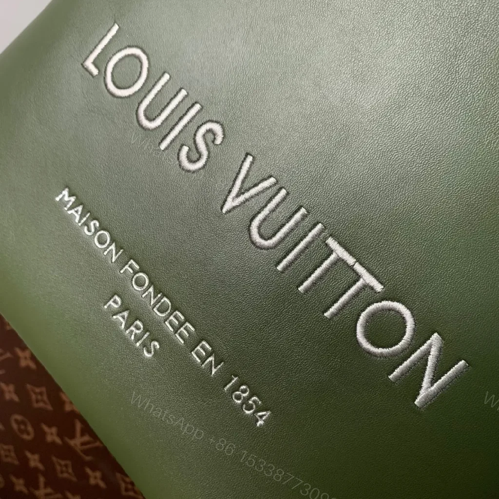 View 5 of Green Leather Tote with Bold Branding, Coordinated Straps