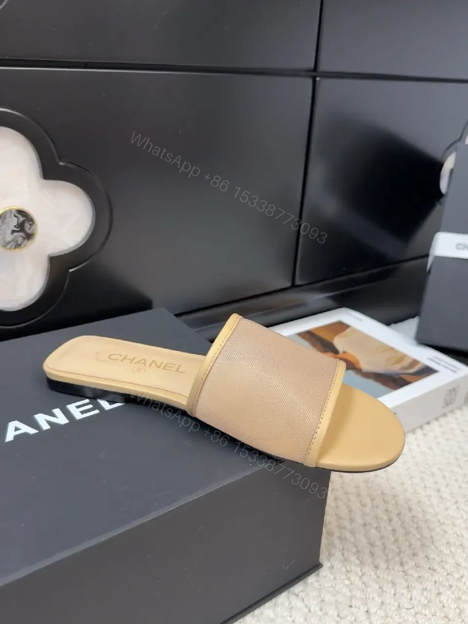 View 5 of Beige Textured Slip-Ons with Soft Elastic Band Sandals