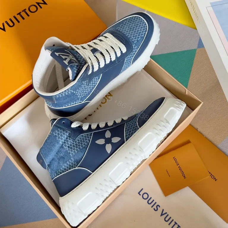 View 3 of Denim Luxe High-Top Sneakers: Subtle LV-Inspired Detailing