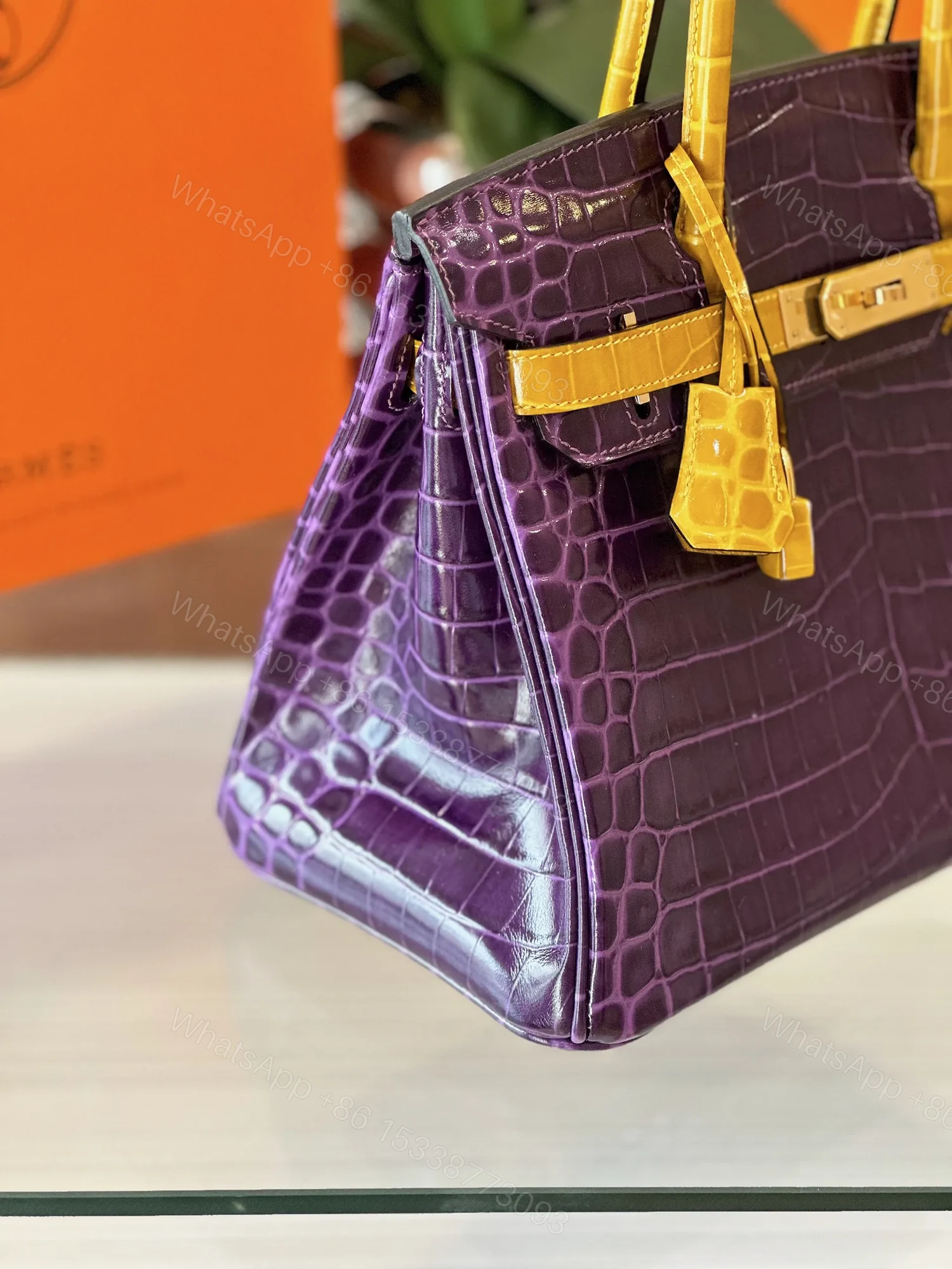 View 3 of HN 30 Purple/Gold Genuine Crocodile Leather Gold Hardware – Custom Made