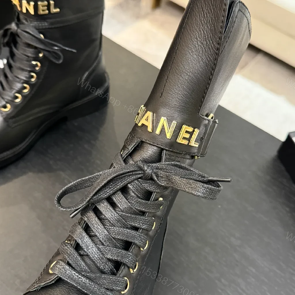 View 6 of Boldly Polished Combat Boots with Gold Detail
